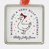 グース間抜けクリスマスの願い名門私立校風のが赤く染まる メタルオーナメント (正面)