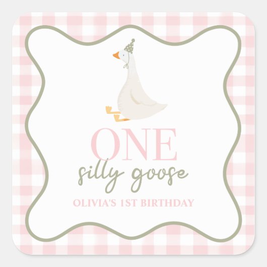 グース間抜けピンクとグリーン スクエアシール (正面)