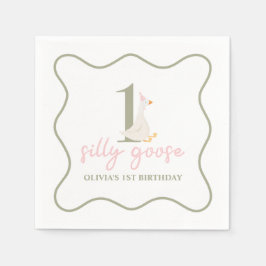 グース間抜けピンクとグリーン スタンダードカクテルナプキン