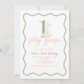 グース間抜けピンクとグリーン 招待状 (正面)