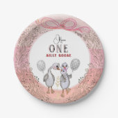 グース間抜けファミリーピンク&ボウ1歳の誕生日 ペーパープレート (正面)