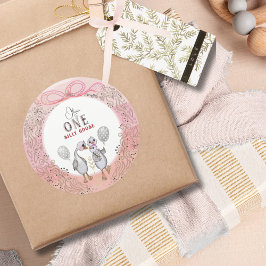 グース間抜けファミリーピンク&ボウ1歳の誕生日 ラウンドシール