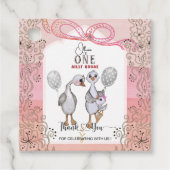 グース間抜けファミリーピンク&ボウ1st誕生日メッセージカード フェイバータグ (正面)