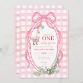 グース間抜けファースト誕生日ピンク招待状 招待状 (正面/裏面)