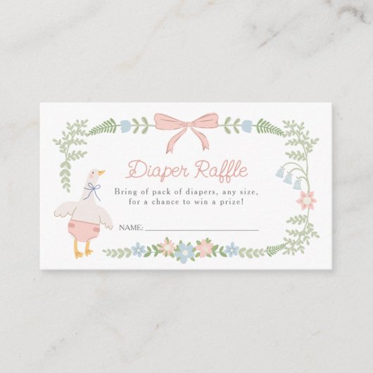 グース間抜けフローラピンクボウおむつラッフル エンクロージャーカード (正面)