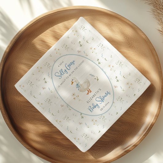 グース間抜けフローラブルーフレームベビーシャワーナプキンス スタンダードカクテルナプキン