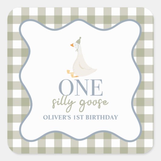 グース間抜けブルーとグリーン スクエアシール (正面)