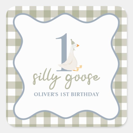 グース間抜けブルーとグリーン スクエアシール (正面)