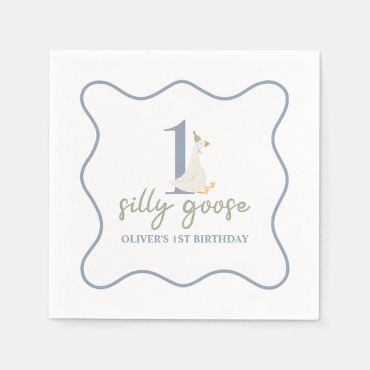 グース間抜けブルーとグリーン スタンダードカクテルナプキン (正面)