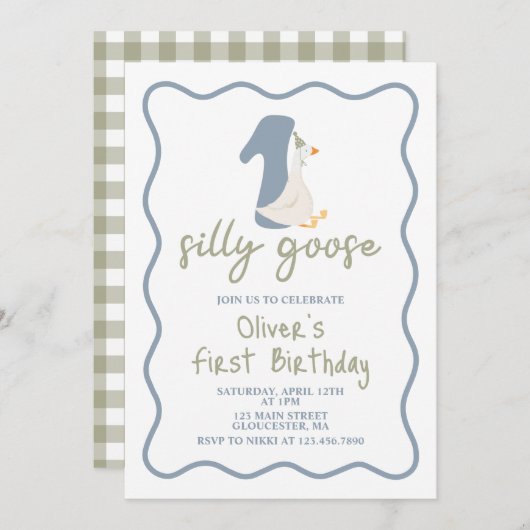 グース間抜けブルーとグリーン 招待状 (正面/裏面)