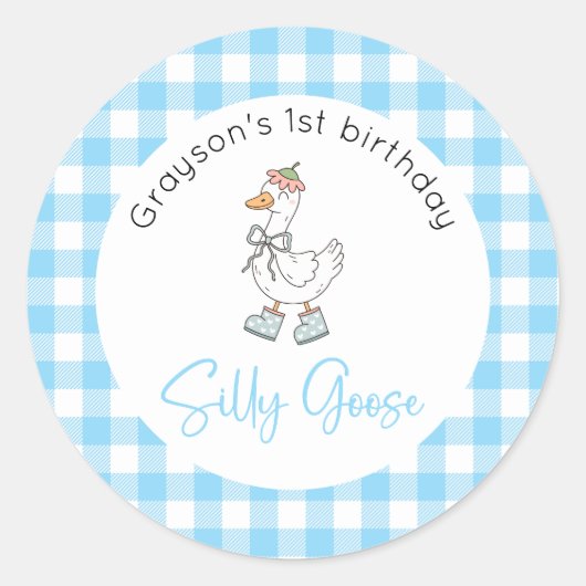 グース間抜けブルー誕生日 ラウンドシール (正面)