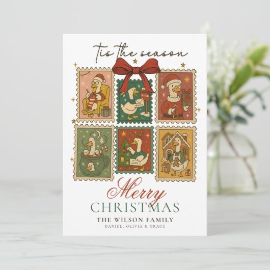 グース間抜けヴィンテージおもしろいメリークリスマス シーズンカード (スタンド正面)