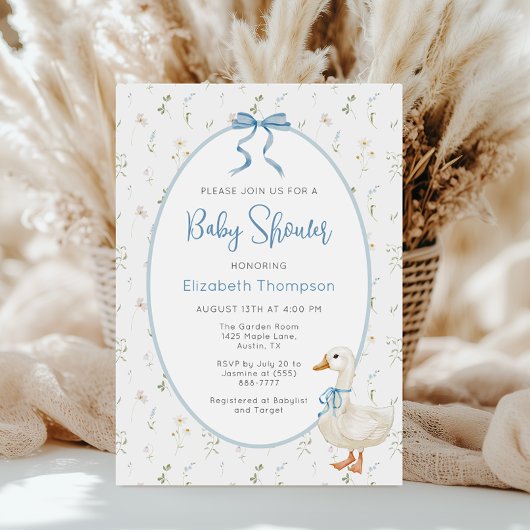 グース間抜けヴィンテージフローラボーイベビーシャワー 招待状