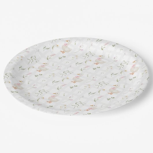 グース間抜けヴィンテージワイルドフラワーガールベイビーシャワー ペーパープレート (アングル)