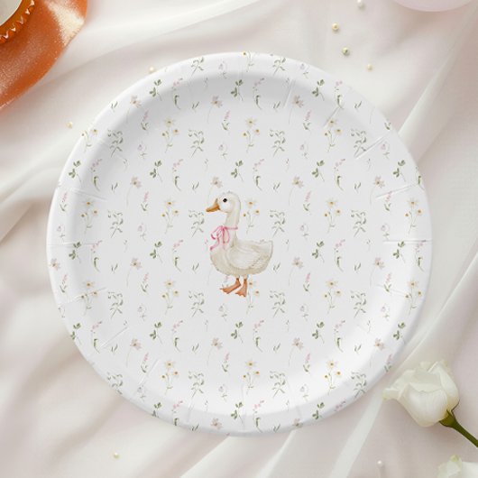 グース間抜けヴィンテージワイルドフラワーガールベイビーシャワー ペーパープレート