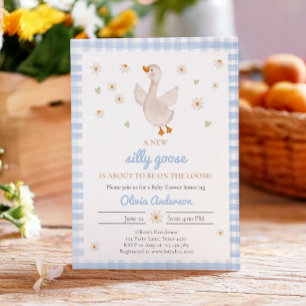 グース間抜け春デイジーギンガムボーイベビーシャワー 招待状