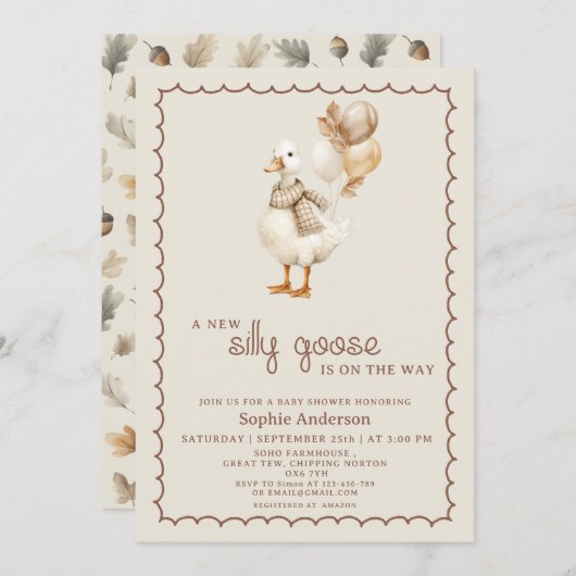 グース間抜け秋男女兼用ベビーシャワー 招待状 (正面/裏面)