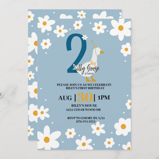 グース間抜け誕生日カード 招待状 (正面/裏面)