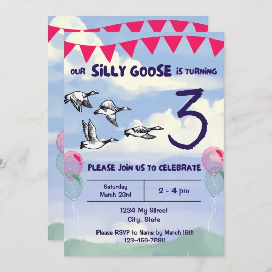 グース間抜け誕生日招待状 招待状 (正面/裏面)