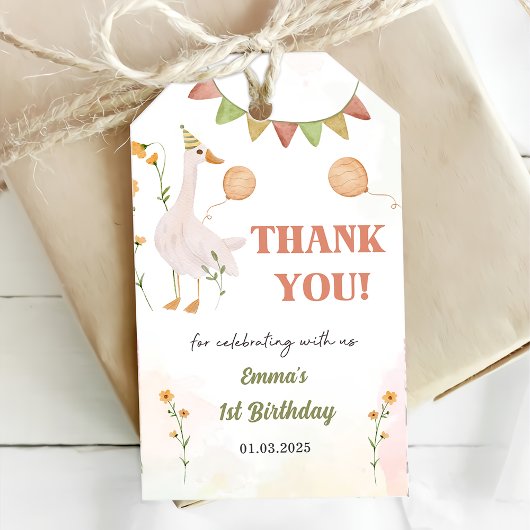 グース間抜け1歳の誕生日パーティー ギフトタグ