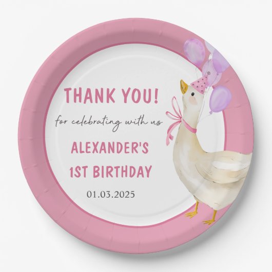 グース間抜け1歳の誕生日パーティー ペーパープレート (正面)