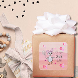 グース間抜け1th誕生日ピンクボウ スクエアシール