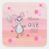 グース間抜け1th誕生日ピンクボウ スクエアシール (正面)