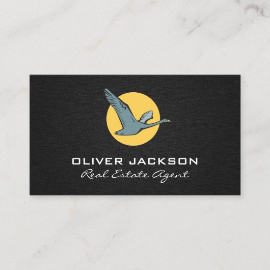 グース飛んでいるアイコンのリネンの背景 名刺 (正面)