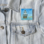 グース・ロックス灯台の水彩画 缶バッジ (インサイチュ)