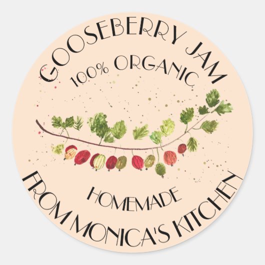 グーズベリージャム 水彩 フルーツ キッチンラベル ラウンドシール (正面)