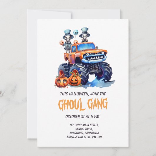 グールおもしろい集団スケルトンキッズハローウィンパーティ 招待状 (正面)