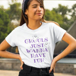 グールズジャストウィーパープルおもしろいハロウィーン Tシャツ<br><div class="desc">この祝可愛い紫の「Ghouls just want to have おもしろい」シャツとスタイルのハロウィーン。紫色スタイリッシュの文字(色は小さなカスタマイズ2つの幽霊たちできる)。</div>