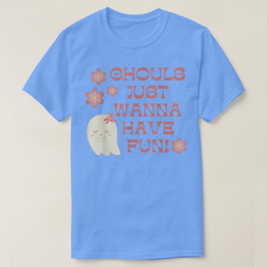 グールズジャストウィーンおもしろいかわいい幽霊レトロハロウ Tシャツ (デザイン正面)