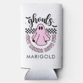 グールズジャストウィーンおもしろいピンク幽霊ハロウィーン スリム缶クーラー (裏面)