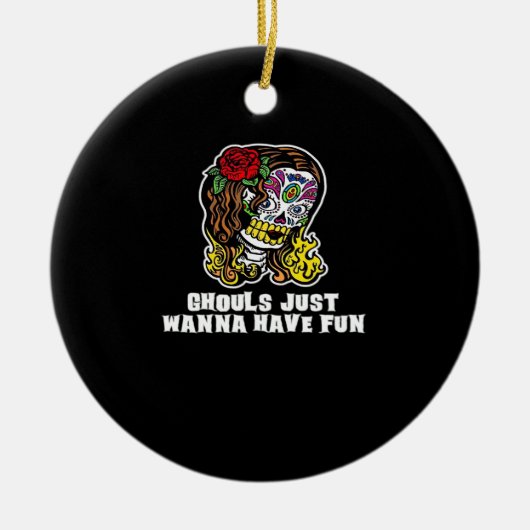グールズジャストウォーナーズおもしろい-ハッピーハローウィンスローガ セラミックオーナメント (正面)
