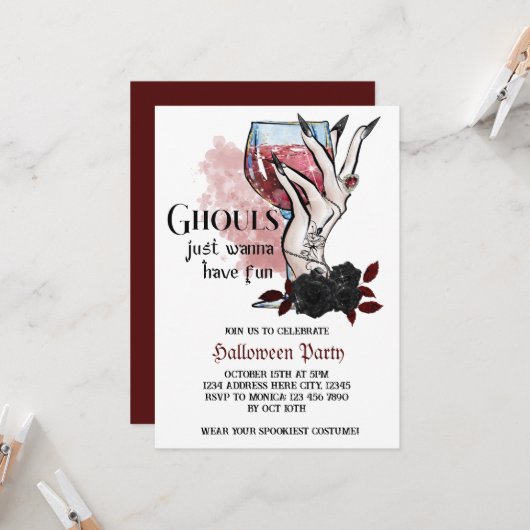 グールズジャストワンハローウィンおもしろい誕生日 招待状 (正面/裏面インサイチュ)