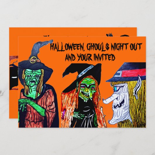 グールズナイトアウトハローウィンパーティ招待 招待状 (正面/裏面)