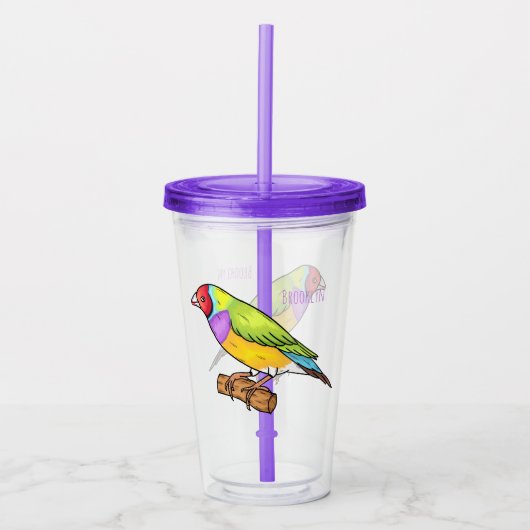 グールディアンフィンチバードカートゥーンイラストレーション アクリルタンブラー (正面)