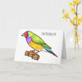 グールディアンフィンチバードカートゥーンイラストレーション カード (黄色い花)