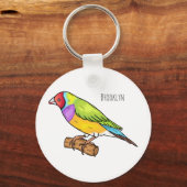 グールディアンフィンチバードカートゥーンイラストレーション キーホルダー (正面)