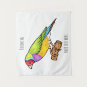 グールディアンフィンチバードカートゥーンイラストレーション タペストリー (正面)