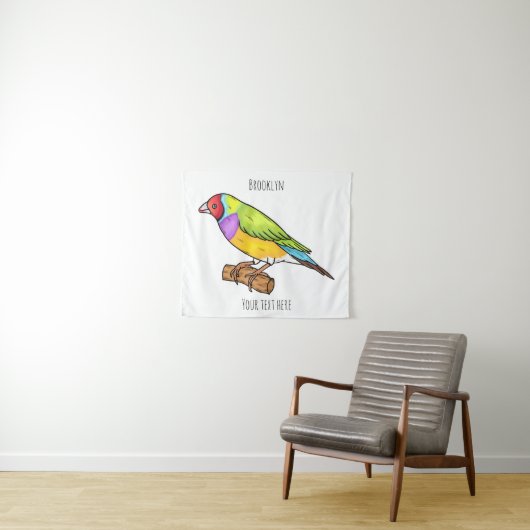 グールディアンフィンチバードカートゥーンイラストレーション タペストリー (インサイチュ(横))