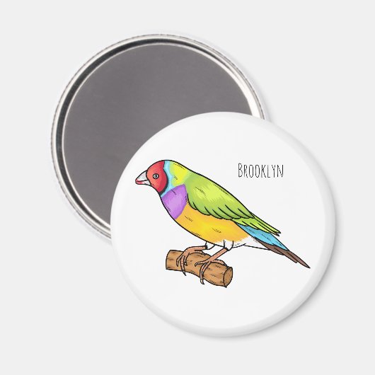 グールディアンフィンチバードカートゥーンイラストレーション マグネット (正面/裏面)