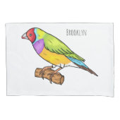 グールディアンフィンチバードカートゥーンイラストレーション 枕カバー (正面)