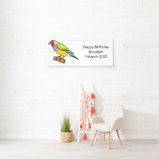 グールディアンフィンチバードカートゥーンイラストレーション 横断幕 (インサイチュ)