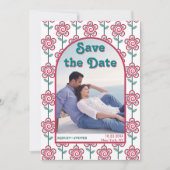 グーロビーマジェンタとターコイズブルーの花 70年代風の写真 セーブザデート (正面)