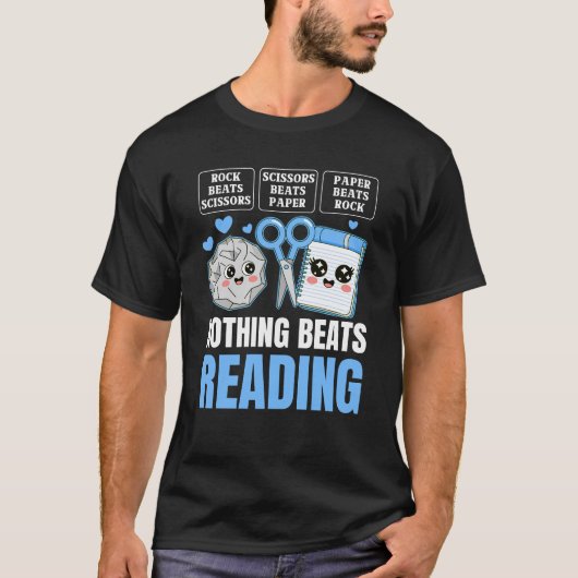 グー・チョキ・パーが大好きな読書家のための面白いデザインです Tシャツ (正面)