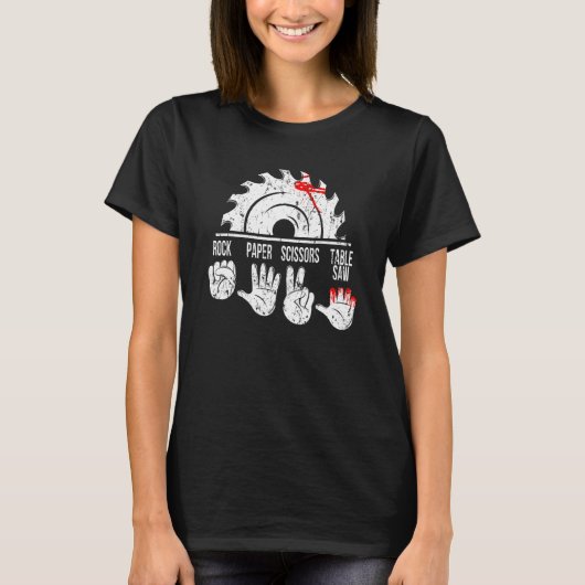 グー・チョキ・パー テーブルソー ハンマー 大工 テック Tシャツ (正面)