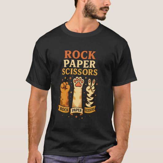 グー・チョキ・パー 猫の手遊び おもしろ動物アート Tシャツ (正面)