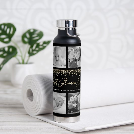 グ最高のラムマ10回のフォトコラージュ金ゴールドグリッター ウォーターボトル (ヨガ)